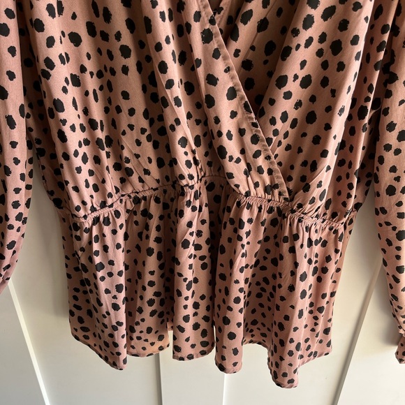 SHEIN dark pink animal print long sleeve wrap blouse with peplum accent - Picture 2 of 5